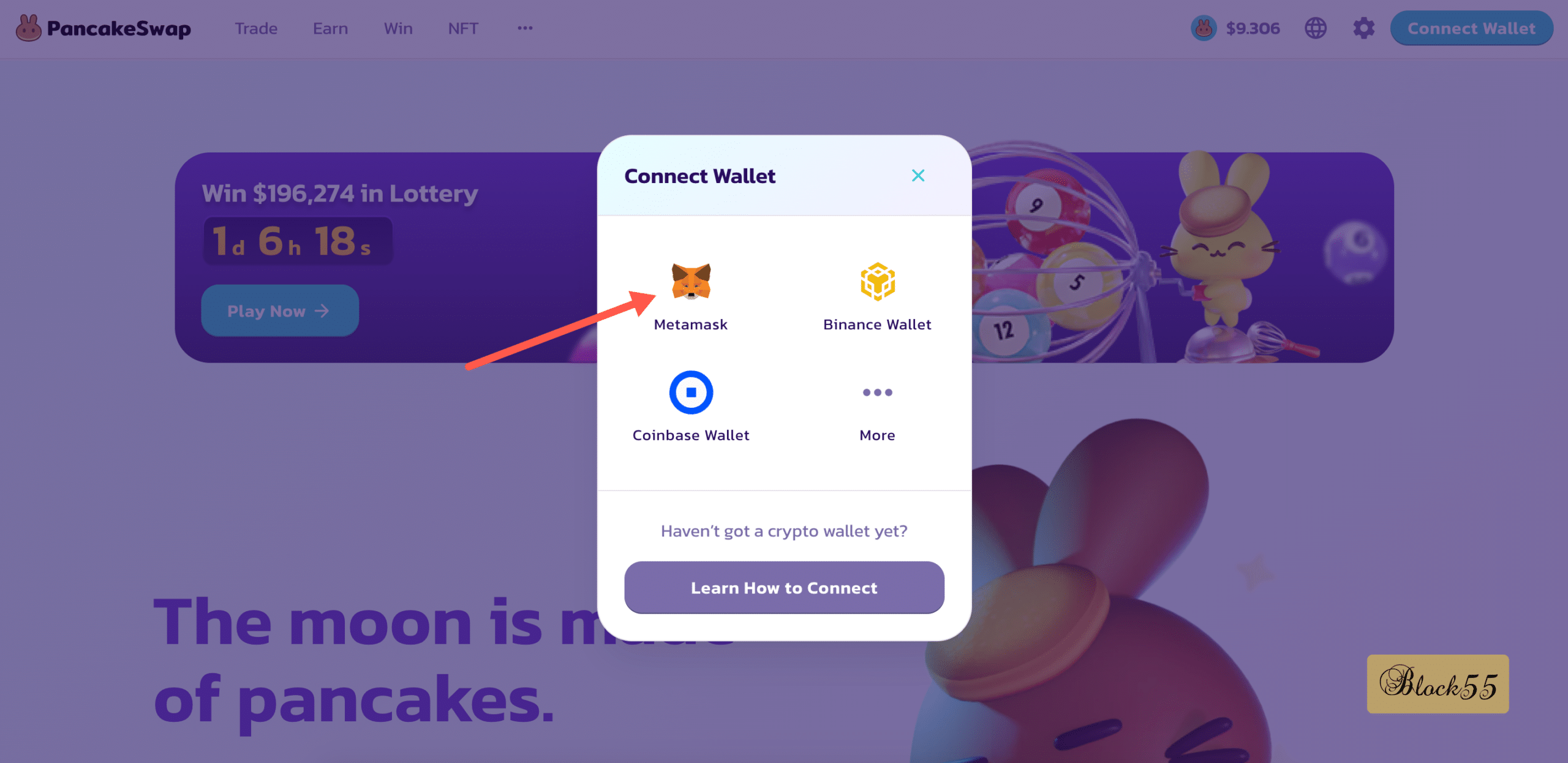 Chọn ví Metamask để kết nối với PancakeSwap